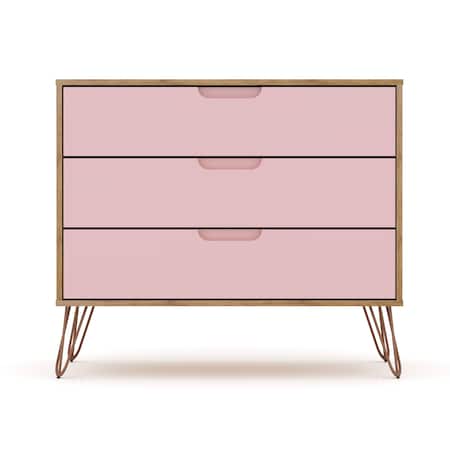 Manhattan Comfort Rockefeller Dresser, Nature and Rose Pink 103GMC6